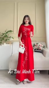 Áo Dài Lụa Mỹ Cao Cấp Họa Tiết Thêu Thủ Công Tỉ Mỉ - Mã C36