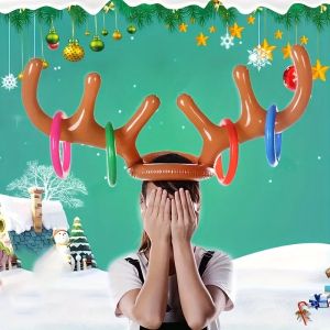 Christmas Inflatable Reindeer Antler Hat Ring Toss Game Family Game Toy New Year Party Decor Supplies Wedding Game Birthday Gift