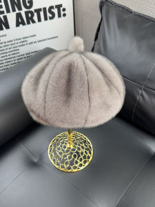Fashionable Octagonal Squirrel Fur Look-Alike Beret Hat Womens Autumn Winter Small Face Flattering Versatile Pumpkin Hat