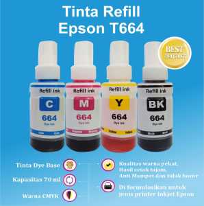 Paket CMYK Tinta Premium 664 Refill Botol Epson L120 L360 L110
