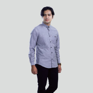 NFZ Kemeja Kasual Pria Lengan Panjang Slimfit Abu 4985