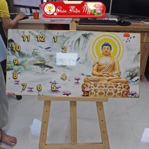 Tranh Đồng Hồ Tráng Gương Phật A Di Đà CHÂN THIỆN MỸ Treo Tường Decor Làm Quà Tặng Kim Trôi Không Tiếng Động CĐHNPG-05