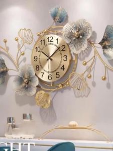 83cm Nordic Light Luxury Living Room Wall Hanging Decoration Creative Wall Clock Ginkgo Leaf