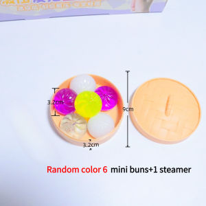 6Pcs Mini Dumplings with Steamer Bun Squeezable Toys Set Soft Stress Relief Crystal Squishy Fidget Sensory Toy Party Favors Gift
