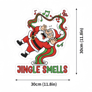 Self-adhesive Bathroom Decor Santa&Reindeer "Jingle Smells" Toilet Sticker - Waterproof Punny Christmas Art Easy Apply/Remove