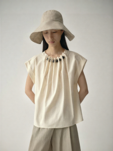 INSIS FEMME | Beaded Series Linen Cotton Design Flying Sleeve Blouse