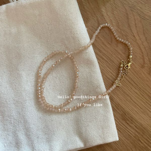 Champagne Crystal Beaded Necklace Womens Fashion Jewelry Simple Elegant Sweet Lockbone Chain Stacking Compatible Choker