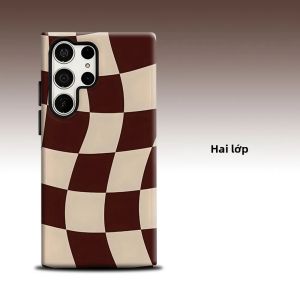 Ốp Lưng Bảo Vệ Toàn Diện Thời Trang Cao Cấp Hai Lớp Màu Nâu Kẻ Caro Chống Sốc Từ Tính Chống Trầy Xước TPU PC Cho Samsung Galaxy S26 S25 S24 A56 A36