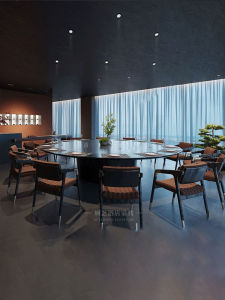 New Chinese Style Hotel Club Dining Table Embedded Parallel Rock Plate Rotating Design Villa Restaurant Designer Model