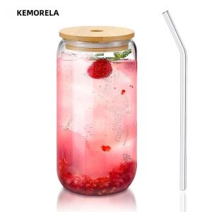 1/4 CÁI 400ML Cốc Thủy Tinh Hình Lon Bia Có Nắp Tre Và Bàn Chải Làm Sạch Bằng Tre Thân Thiện Với Môi Trường Cocktail Ly Cà Phê Đá