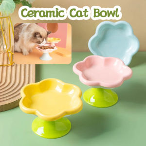 Ceramic Cat Bowl Flower Shape Cat Rice Bowl High Foot Neck Guard Food Bowls Non-slip Puppy Feederjavascript: