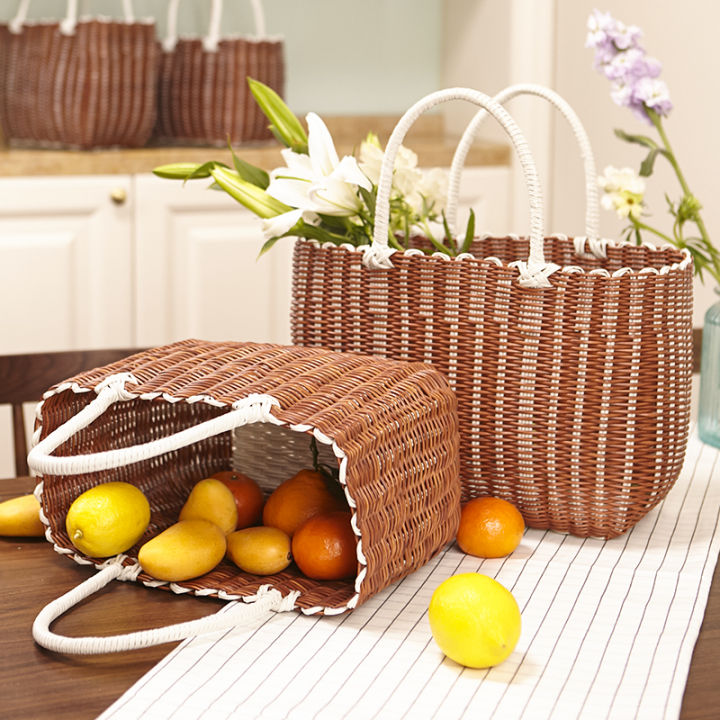 202401 Satchel Vegetable Basket Rattan Vegetables Basket Imitation Woven Fabric Basketable Nets