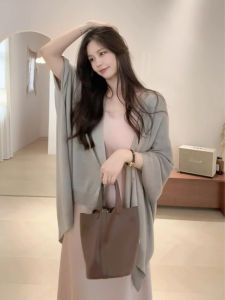 White Mid-Length Batwing Sleeve Knitted Open Cardigan Womens Summer High-End Thin Ice Silk Sun Protection Shawl Outerwear