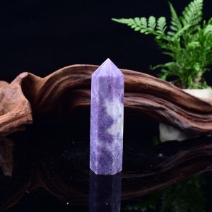 1pc 50-80mm Natural Lapidolite Polished Crystal Point Healing Hexagonal Obelisk Purple Quartz Tower Ornament for Home Decoration