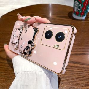 Vivo Y77 Silicone Phone Case 5G Full Cover Protection with Mirror Stand Holder Cute Fashionable Soft Shell for Women