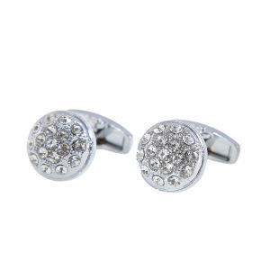 Round Full Diamond Cufflinks for French Shirt Mens Luxury Business Dress Cuff Links