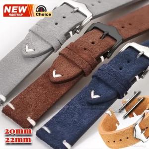 Suede Watch Strap 20mm 22mm Black Clasp Vintage Band Replacement Wristband Handmade Stitching Watchband Quick Release Bracelet