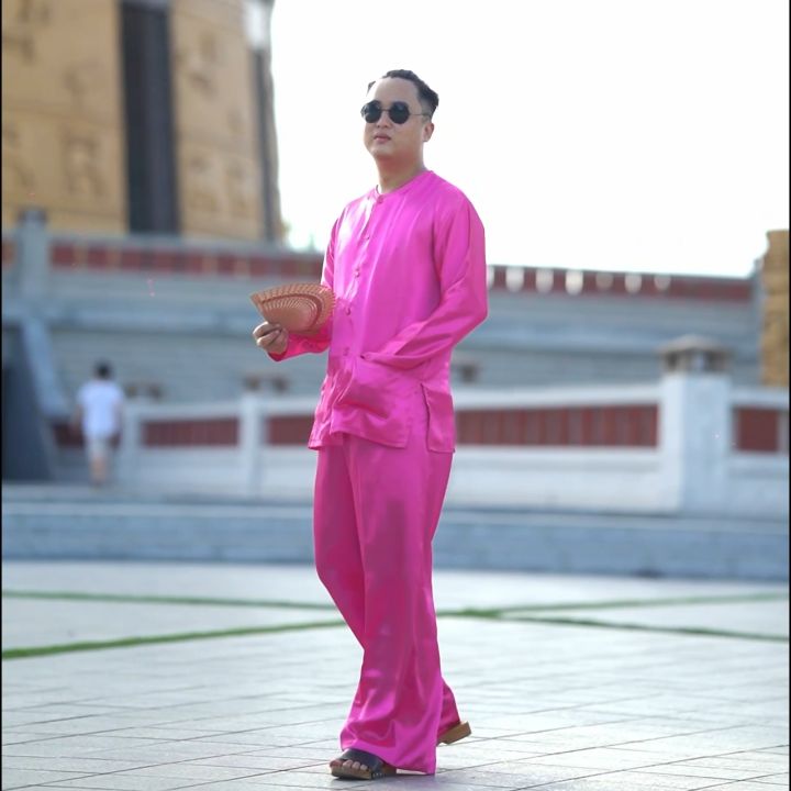 Bộ bà ba phi bóng hồng cánh sen - Áo bà ba lụa lẻ nam bộ - Có bộ bà ba ...