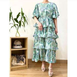 ●ECLAIRE● 003 Dress Midi Layered Tiered Susun Shortsleeves Motif Floral Flower Bunga Pesta Kondangan Borealis Premium 64410