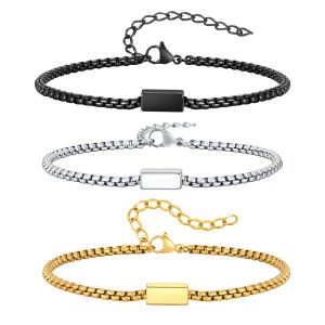 Kemstone Minimalist Stainless Steel Square Pearl Chain Bracelet for Men Fashion Jewelry Gift