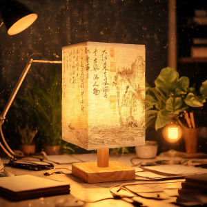 LED Decoration Table Lamps Simple Dimmable Plug Night Light Fabric Lampshade Square Bedroom Chinese Style Bedside Desk Lights