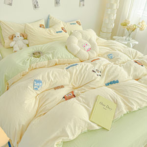 Modern Minimalist Pure Cotton Towel Embroidery Bedding Set Three-Piece Four-Piece Princess Style Naked Sleep Bedding Cover