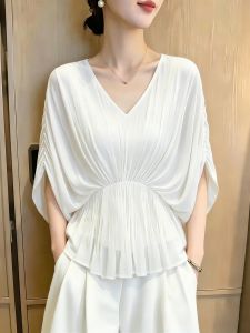 SHUAIYUE | Áo Sơ Mi Nữ Kiểu Dáng Thanh Lịch Áo Cổ V Ôm Sát