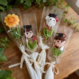 Sanrio | Artificial Flower Knitted Sunflowers Hellokitty Girls Boys With Graduation Hats Creative Bouquets Graduation Gifts