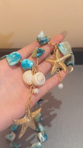 Shell conch Starfish Pearl necklace bracelet set seaside holiday ethos collarbone chain fashion accessories