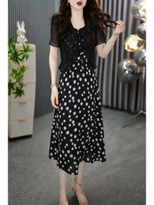GUBODUO | Elegant Dots Thin Short Sleeve Summer Dress Set