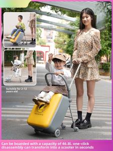 QBOX Childrens Suitcase Double Rod Stroller Travel Pull-Cart Brake System Kids Can Sit on Versatile Carry-On Luggage for Travel