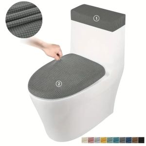2pcs/set Jacquard Toilet Seat Protector Cover Stretch Anti-dirty Toilet Lid Tank Lid Covers Toilet Cushion Mats Hotel Bathroom