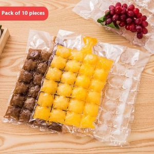 ASRV Portable Ice Pack Disposable Ice-Making Bag Ice Pack Self-Sealing Plastic Ice Cube Tray Bags of Abrasive Tools 24 Grid 10 Pieces Water Injection Ice Making Freshness Protection Package