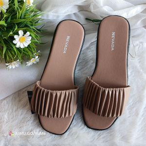 sandal slop wanita simple simpel elegan murah awet sandal flat Open Toe Tanpa Hak Hak Datar (1 cm atau kurang) Sandal jepit Sandal jepit Square Toe