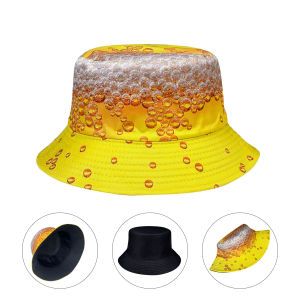 Yellow Beer Bubble Bucket Hat Spring and Summer Festival Sun Hat Artistic Versatile Artist Hat Reversible and Foldable Fashionable Bucket Hat Suitable for Outdoor Travel and Holiday Parties