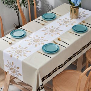 Toppillow PVC Table Cloth Cover Waterproof 4/6/8 Seater Heat Resistant Rectangle Design for Dining Room Party Washable