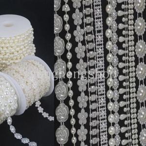 【Hot Sale】2-10Meters ABS Flower Beads String Chains Artificial Pearl Chain Trim Wedding Party Bouquet Decoration Handmade Craft DIY Jewelry Making Accessories