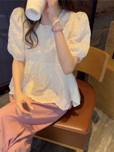 French Style Doll Shirt Women Summer Short Sleeve Lace Trimed Waist Silk Chiffon Top Elegant Beautiful Belly Concealing Skirt