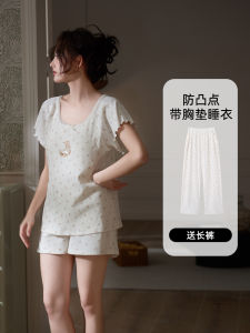 Pure Cotton Summer Nightgown Short Sleeve Floral Print Home Clothes Womens Sleepwear Comfortable Breathable Soft round Neck