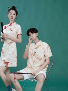 XILANDUO | Áo Dài Đôi Kiểu Trung Quốc In Họa Tiết Cổ Măng Sông Kích Thước Lớn