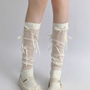 Ice Silk Ballet Socks Thin Mesh Butterfly Knot over Knee Womens Summer College JK Leggings Soft Comfortable Breathable Stockings