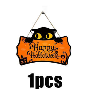 1/2pcs Halloween Black Cat Hanging Ornament Tag With Rope Door Hanging Props Background Decoration For Wall Home Party Festival