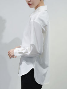 High-End Iron-Free Pure Cotton Elastic Womens Shirt Mid-Length Layering Anti-Wrinkle Casual White Blouse Base Layer Inner Wear