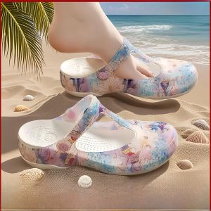 Veblen Womens Summer Lightweight Slip-On Sandals Anti-Slip Jelly Toe Cover Beach Floral Slippers Comfortable Walking Feeling
