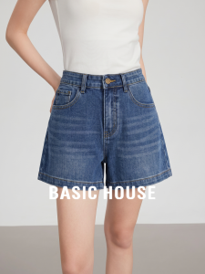 Basic House | Blue Tencel Straight Legged Shorts High Waist Wide Legs