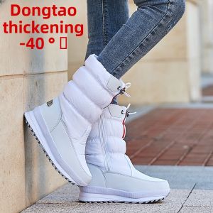 Thickened Fleece Lined Mid-Calf Snow Boots Womens Winter Travel Warm Cotton Boots Waterproof Anti-Slip Cotton Shoes for Winter Travel