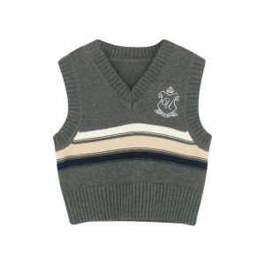 Áo Len Dệt Kim Cổ Chữ V Không Tay Cho Bé Gái Mùa Thu Phong Cách Anh Quốc Cổ Điển Áo Khoác Học Viện Cho Bé Gái