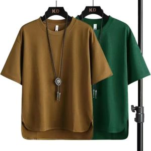Casual Loose Short Sleeve T-Shirt Womens American Style round Neck Pure Color Summer Clothes Fashionable plus Size Top