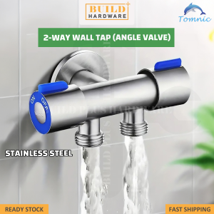2-Way Wall Tap Angle Valve SUS304 1 Into 2 Out Kitchen Bathroom Toilet Kepala Paip Bilik Air Mandi Basin Faucet TOMNIC Washing Machine Water Tap