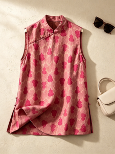 XMO | Pink Floral Printed Gauze Sleeveless Loose Blouse Tank Top